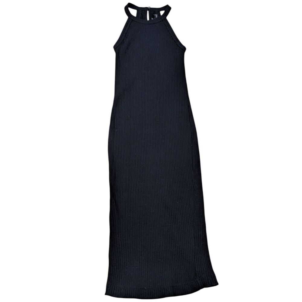 Banana Republic Ribbed Halter Maxi Dress S Black Vacation Travel Model Off Duty